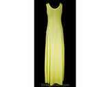 Size 2 Sexy 60s Nightgown - Sleeveless Yellow 1960s 70s Summer Nightie with Plunge Slit to Waist & Lace Up Tie - Ankle Length - Bust 32 34