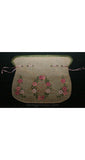 1900s Arts & Crafts Embroidered Linen Purse - Authentic Antique Drawstring Bag - Hand Sewn Pink Embroidery - Regency Style - 26297