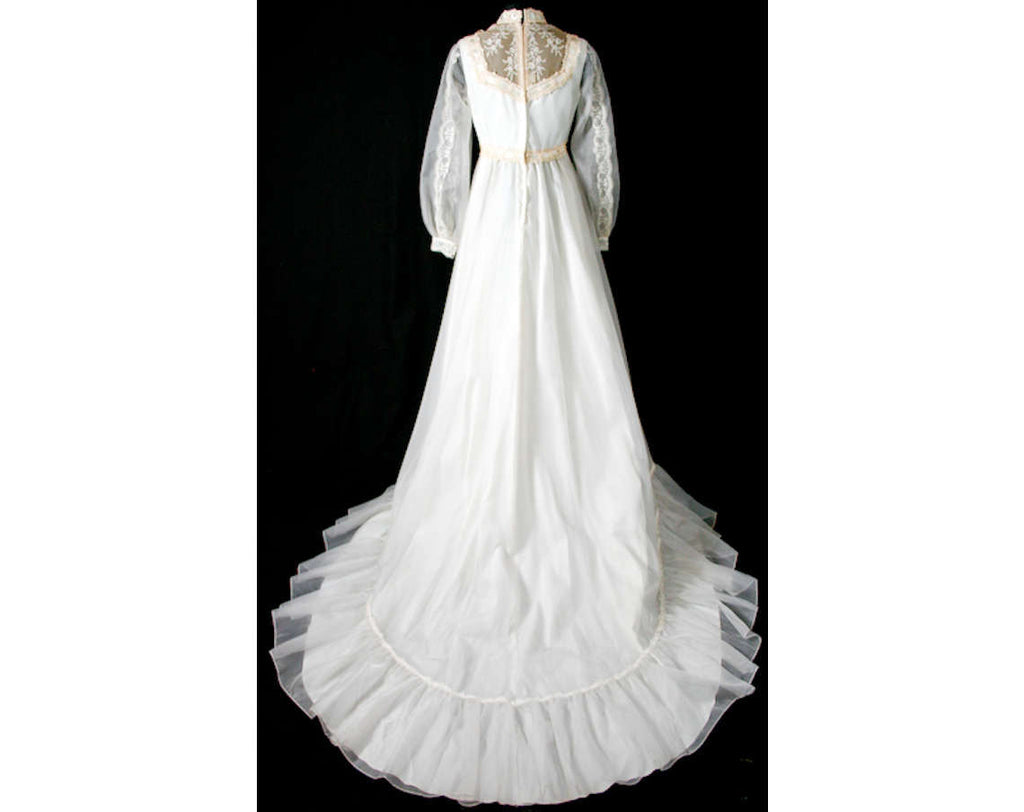 Size 8 Wedding Dress - Victorian Inspired 1970s Organdy Bridal Gown wi Vintage Vixen Clothing Size 8 Wedding Dress - Victorian Inspired 1970s Organdy Bridal Gown wi Vintage Vixen Clothing