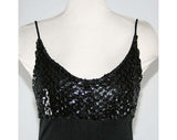 Size 8 Disco Party Dress - Black Sequin & Jersey Cocktail Dress - 70s Glamour - Strappy - Elegant 70s Evening - Empire - Bust 34.5 - 38989
