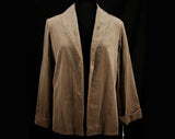 Size 14 Blazer - Mushroom Gray Velveteen 1970s Jacket with Turn-Back Cuffs - Large - Open Front - Deadstock - Fall - Fifth Avenue - 31447-2