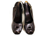 Size 4.5 1940s Brown Shoes - Unworn Dark Chocolate Fine Leather Pumps - 40s Peep Toe Heels - 4 1/2 to 5 MISMATCH Size - WWII NOS Deadstock