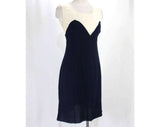 Size 6 Karl Lagerfeld Dress - Designer 1980s Navy Blue & White Silk Sheath - 1920s Inspired Sleeveless Minimalist Cocktail Dress - Bust 37