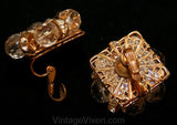 1950s Beaded Filigree Necklace & Earrings - Clear Faceted Beads - 50s Demi Parure - Sophisticated Mid Century Classic Jewelry - 34011