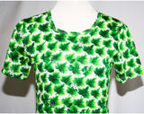 XXS 1970s Emerald Autumn Leaves Tee - Made in Italy Green Jersey Knit Top - Size less than 000 - 70s Italian T Shirt - Mint - Bust 30