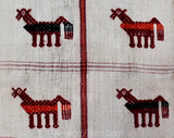 1960s Table Runner - Hand Woven Llama Animals Ivory Orange Red Cotton Forest Green Textile - Southwestern South American 60s Cotton Fringe