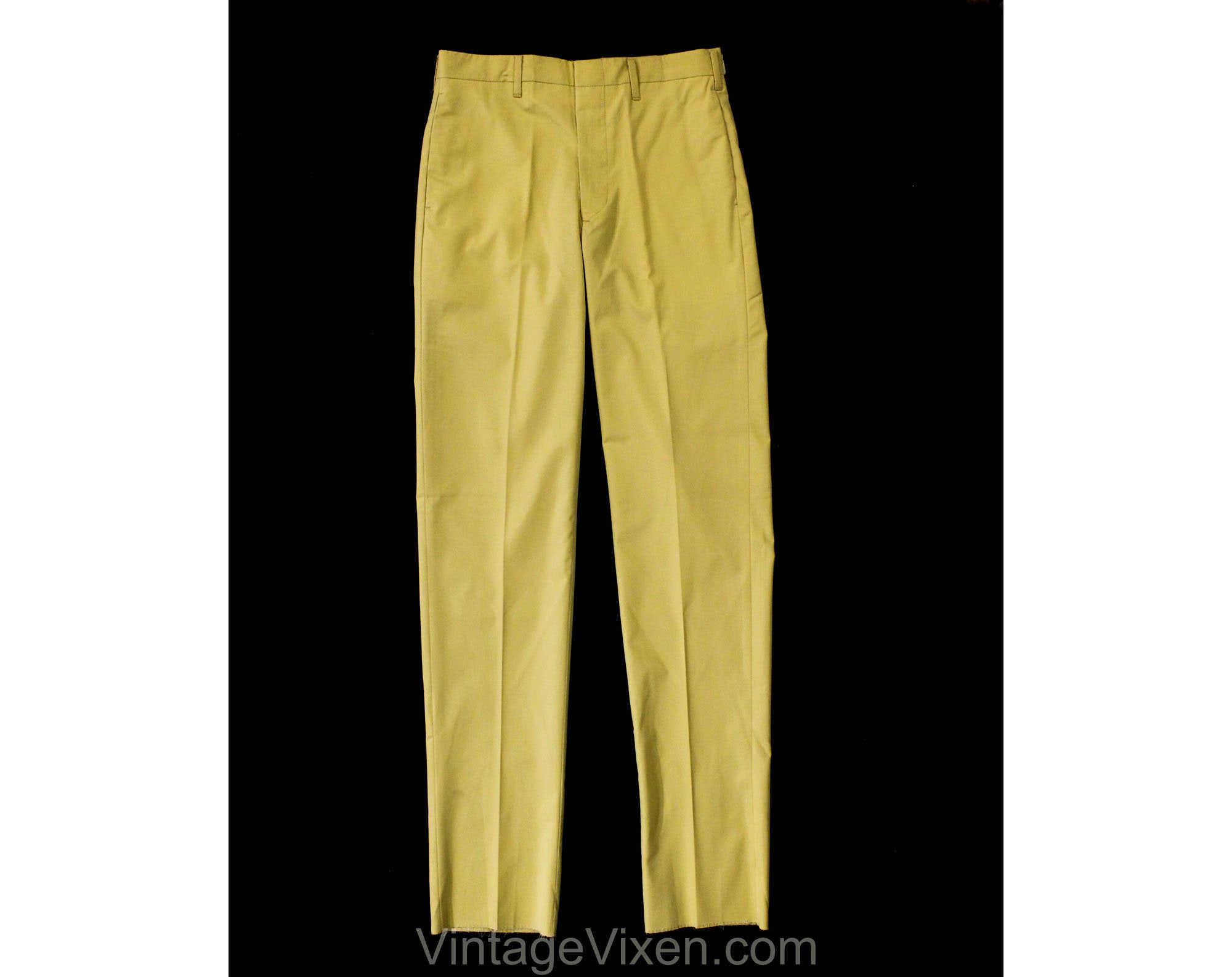 mens vintage dress pants Men's Small Taupe Pant - 1960s Yellow Tan Cotton Dress Trousers