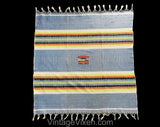 Central American Tablecloth - Casual Mexican Guatemalan 1950s 60s Dinner Linens - Blue Yellow Orange Green Cotton Square - Summer Fiesta