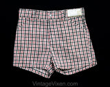 Teen Boy's 1950s Shorts - Size 14 Brick Red & Ivory Gingham Summer Cotton - Authentic 50s Childs Preppy Classic NOS Deadstock - Waist 26