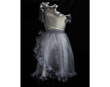 Size 8 Silver Cocktail Dress with Bare Shoulder - One Shoulder Party Dress - 1960s Glamour Look - Sterling Gray Shimmer Organza - Bust 36.5