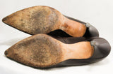 Size 5.5 Sexy High Heels - Classic 1950s Dark Brown Shoes - MCM 50s Pointed Toe Stiletto by Mademoiselle - Chocolate Leather - 5 1/2 AA