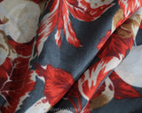 Autumn Fruits Scarf - Pewter Gray & Flame Orange Challis Print Shawl - Large 1980s Square Wrap - Grapes Pomegranates Plums Novelty Print