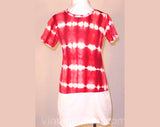 Girls Size 8 Cool Tie-Dye Print 1960s Tee - Girl's Shirt - Deadstock - Scarlet Red & White Tie Dye Novelty Print - Summer Hippie Kids Top