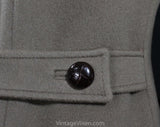 Size 6 Classic Wool Coat - Small 70s 80s Taupe Gray Winter Ladies Overcoat - Knotted Brown Leather Buttons - Fall Autumn Winter - Bust 35