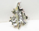 60s Mocha Leaf Pin & Earrings - BSK - Brown Autumn Fall Leaves - 1960s - Petite - Clip Earring - Aurora Borealis Rhinestones - 42710