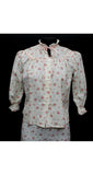 Size 8 40s Pajamas - 1940s Roses Floral Seersucker Pajama Set - White & Pink Summer Cotton - Top and Capri Pant - Bust 36 Waist 28