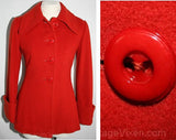 Size 2 Red Orange Jacket - Fab 1940s Look Rust Wool 1970s Tailored Coat - XS to Small - Rosie the Riveter Retro Chic - Bust 32 - 31206