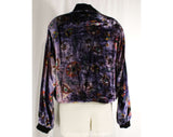 XL Purple Print Velvet Jacket - Plus Size Boho Daisy 1980s Club Wear - Made in India 70s 80s Rayon - Atomic Novelty Print - Bust 56 Inches