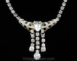 1940s 50s Rhinestone Necklace with Elegant Curving Design - Silver Hued Metal - 40s Formal Evening Dinner Party Jewelry - Beautiful Quality