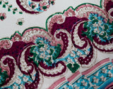 1940s Rayon Print Scarf - 40s Pink Magenta Blue Green & White Paisley Muffler - Border Print Cold Rayon 40's Casual Spring Rectangular Scarf