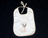 1930s Baby Bib - 30s 40s Embroidered Puppy Dog Infants Accessories - Novelty Theme - White Cotton & Hand Embroidery - Doggy - 29866