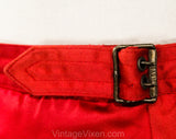 1970s Red Satin Pants - Designer YSL Yves Saint Laurent Tailored Evening Trousers - Ringmaster Red Disco Era with Metal Buckles - Waist 26.5