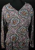 Size 6 Gray Dress - Late 1950s Lovely Paisley 2-Pc Dress - Two Piece Set - Long Sleeved - Soft Challis - Sequins - Waist 26.5 - 31648-1