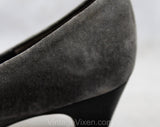 30s Style Shoes - Size 6 1/2 M - Gray Suede & Black Patent Leather 1970s Shoes - Sexy Grey 70s 80s Heels - Hush Puppies NOS Deadstock 6.5