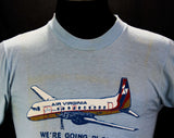 Men's XS Airplane TShirt - Air Virginia Airlines Vintage Tee - Short Sleeved Blue Mens Summer Top - Retro Graphic - Chest 37 - 46407