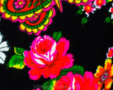 Size 6 Paisley Butterfly Maxi Dress - Bohemian 70s Sleeveless Ankle Length Gown - Black Green Pink Orange Psychedelic with Velvet - Bust 35