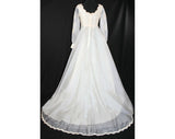 Size 8 Bridal Gown - Romantic Vintage Wedding Dress in Organdy & Lace with Train - Late 1960s Early 1970s - Bust 35 - Waist 27 -31794-1