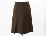 Size 10 Designer Skirt - YSL Brown Wool Gabardine Pleated Skirt - Made in France - 1980s Yves St Laurent - Fall Winter - Medium - Waist 29