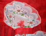 Charming 50s Sheer Red Apron with Handkerchief Pocket - Size Large - Waist 30 to 34 - Half Apron - Floral Roses - Cottage Chic - 40923