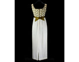 Size 6 Evening Dress - 1960s Empire Waist Formal Gown - Elegant 60s White Lace Chiffon & Brown Satin Sleeveless Evening Gown - Bust 33.5
