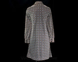 Size 10 Mod Mini Dress - Geometric 60s Sheath - Purple Amber & White Tile Print Long Sleeved Shirt-Dress - NOS 1960s Deadstock - Bust 38