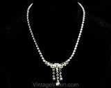 1940s 50s Rhinestone Necklace with Elegant Curving Design - Silver Hued Metal - 40s Formal Evening Dinner Party Jewelry - Beautiful Quality
