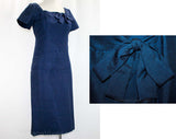 Size 4 Perfect Condition 1960s Navy Blue Silk Dress - Short Sleeved - Fitted - Square Neckline - Made in 1964 - NWT Deadstock - Hip 34.5