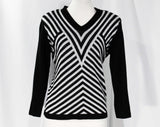 Size 12 Black Disco Sweater - Large 70s Twinkling Silver Lurex Striped Pullover - 1970s 80s Deadstock - NWT Lilly of California - Bust 41