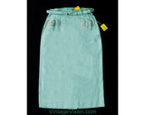 Size 000 Robin's Egg Blue Pencil Skirt - 1960s Rayon Blend Office Chic - XXXS Sexy Secretary Tailored 50s Skirt - Waist 21.5 - NOS Deadstock