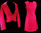 Size 10 Pink Suit - 1960s Fuchsia Sleeveless Dress & Jacket - 60s Sophisticated Set with Rhinestone Button - 60's Audrey Chic - Bust 36