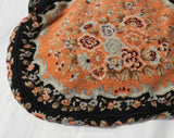 Victorian Inspired 1930s Purse - Peach Gray Black Floral Needlepoint Bag - Cutwork Metal & Stone Cabochons - Antique Look 20s 30s Handbag