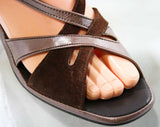 Size 7 Deco Style 70s Sandals - Metallic Brown & Cocoa Suede 1970s Shoes - Deadstock - Peep Toe - Slingback - Hush Puppies - 7N - 43220-6