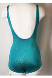 Size 6 to 8 Swimsuit - Late 1970s Teal Blue Floral Swim Suit - Small Medium 70s Bathing Suit - Retro Summer Chic - Bust 34 to 36 - 35087