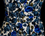 Size 10 Roses Silk Dress - Medium 1950s Cocktail Dress by Luisa Spagnoli - Blue Gray White - 50s Haute Quality Italian Deadstock - Waist 28