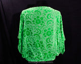 Large 1930s Style Top - Green Burnout Devore Velvet - 20s 30s Flapper Look Blouse - Deco Floral Blouson Shirt - Size 14 to 16 - Bust to 47