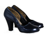 Size 6 1940s Navy Shoes - Dark Blue Leather Pumps with Classic Design - WWII Era 40s Deadstock High Heels - Size 6A and 6AA Narrow MISMATCH