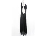 Size 6 Sexy Nightgown - 1970s Black Negligee with Bare Cutout Sides - Sleeveless Small 70s Summer Nightie by Mistee - As Is - Bust 34