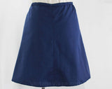 Size 14 Navy Skirt - 1960s Dark Blue Short Skirt - Large Size Sporty 1960s A-Line Casual Wear - White Piping & Drawstring - NWT - Waist 33