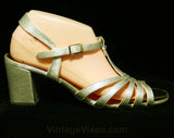 Size 8 Sparkling Gold Sandals - Glam Unworn 1960s Metallic Shoes - 60s Open Toe T Strap Evening Cocktail Pump - NOS Deadstock - 8M