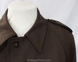 Large Men's 1960s Trench Coat - Classic Detective Spy Overcoat - Chocolate Brown 60s Fall Winter Duster Style with Original Belt - Chest 45